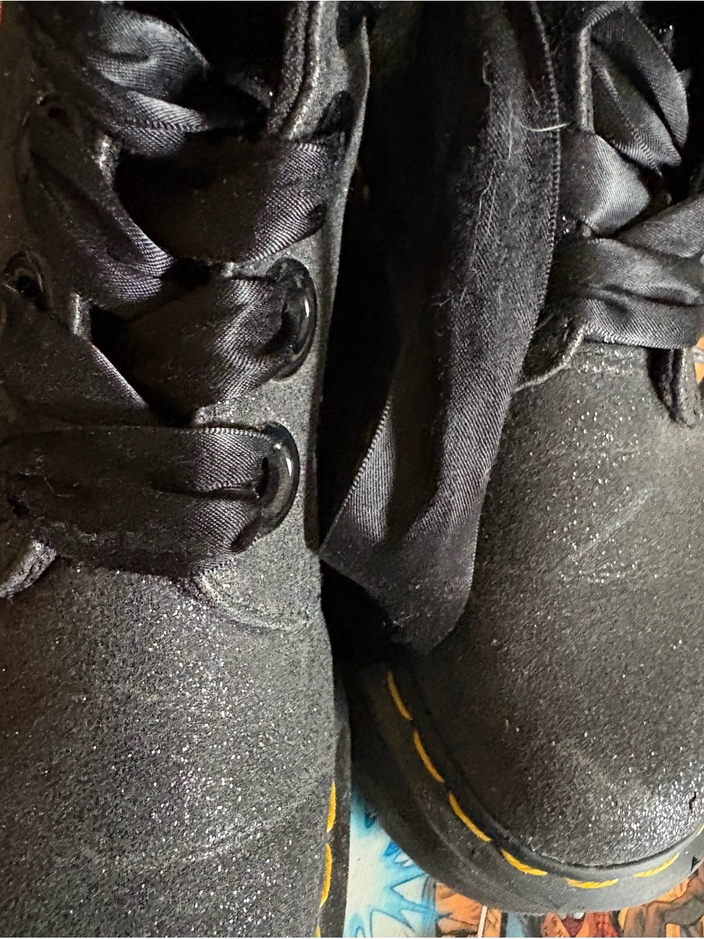 Dr. Martens Black Glitter Combat Boots